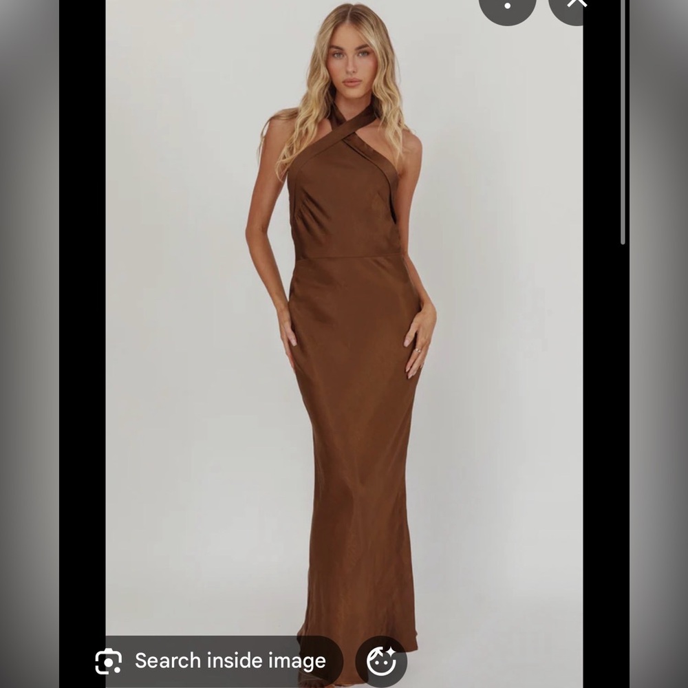 Selfie Leslie Italia Azure Crossover Halterneck Maxi Chocolate Dress